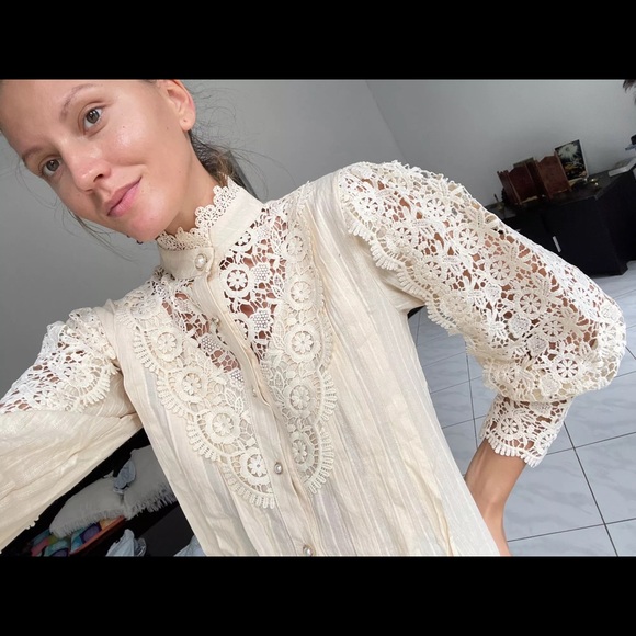 Lace blouse floral womens clothing long sleeve - Picture 12 of 14